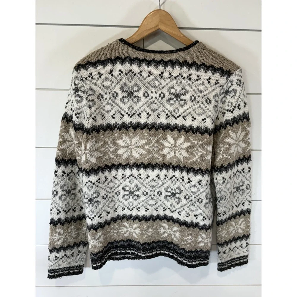 Croft & Barrow Women's Vintage Button Up Sweater Brown White Pattern Striped Med